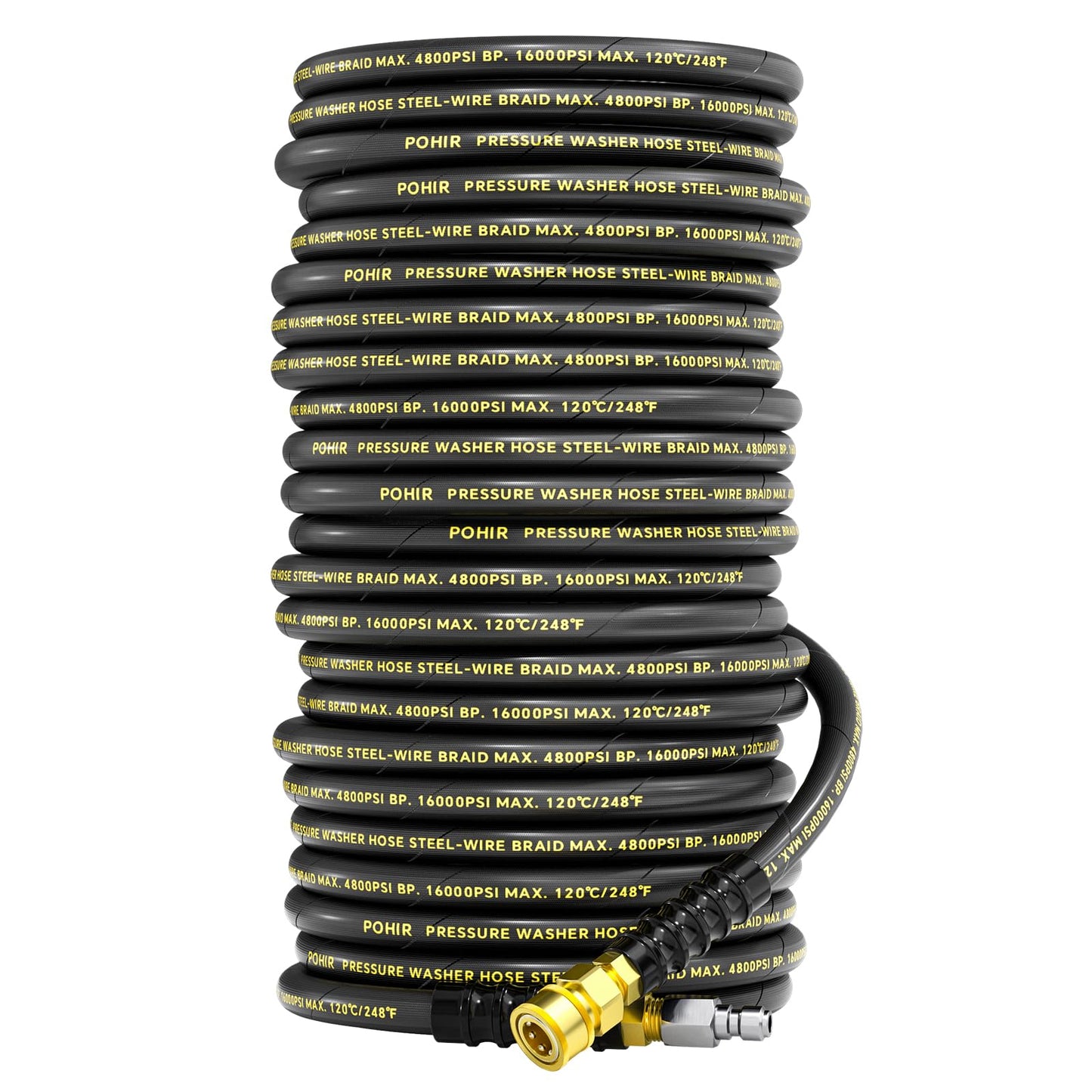 3/8" 200FT Pressure Washer Hose 4800PSI, Power Washer Hose Steel Wire Braided with Swivel Quick Connect, Commercial Grade Industrial High Pressure Water Washing Hose (4800PSI, 200FT)