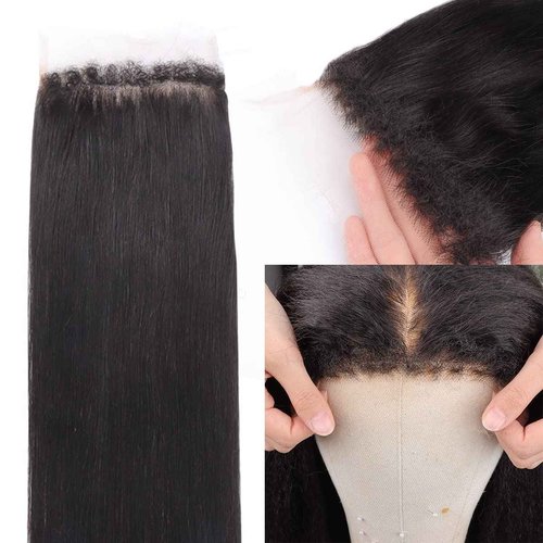 MYSHINYWIGS 5x5 HD Lace Closure Only, Skinmelt Hd Closure Natural Hairline with 4C Curly baby Hair Bleached Knots Straight Hd Closure Human hair 5x5 Invisible Knots Closure Natural Black 12 Inch