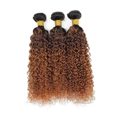 Giginger Bundles Human Hair T1B/4/30 Omber Jerry Curly Human Hair Bundles 16 18 20 Inch Omber Black Chocolate Light Brown Unprocessed Quick Weave Soft Sewn In Hair Extensions for Black Women