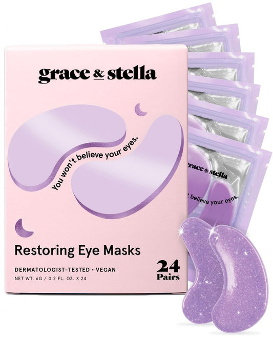 grace & stella Retinol Under Eye Patches for Puffy Eyes & Dark Circles - Restoring Gel Under Eye Masks with Hyaluronic Acid - Birthday Gifts for Women, Bachelorette Party Favors (Purple, 24 Pairs)