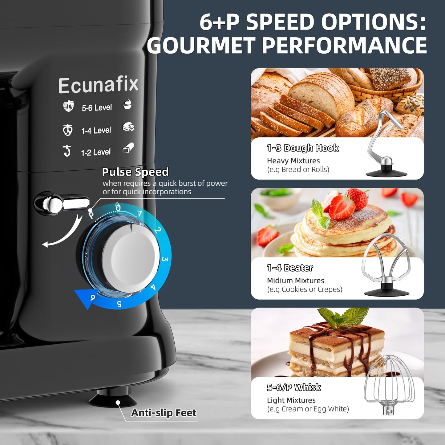 Kitchen Stand Mixer, 6.5Qt Household Stand Mixers, 660W 6+P Speed Tilt-Head Electric Dough Mixer, Food Mixers for Daily Use with Dough Hooks, Whisk, Beater