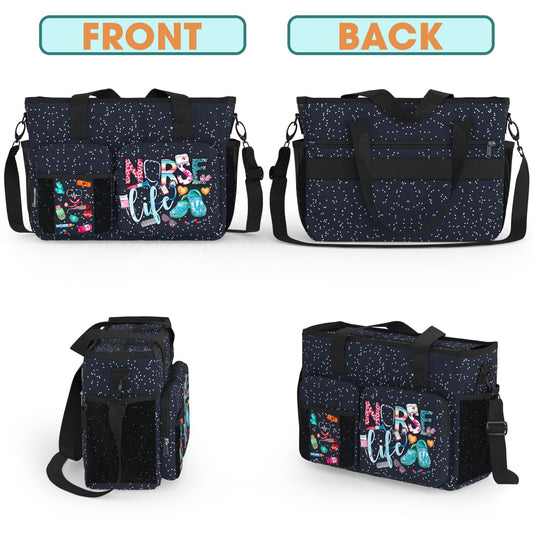 84hoods Nurse Work Bag with Large Compartments, Padded Laptop Storage and Multiple Pockets. Waterproof Nurse Bag for Work. Shoulder Bag Nurse Tote Bag. Nurse Life Galaxy.