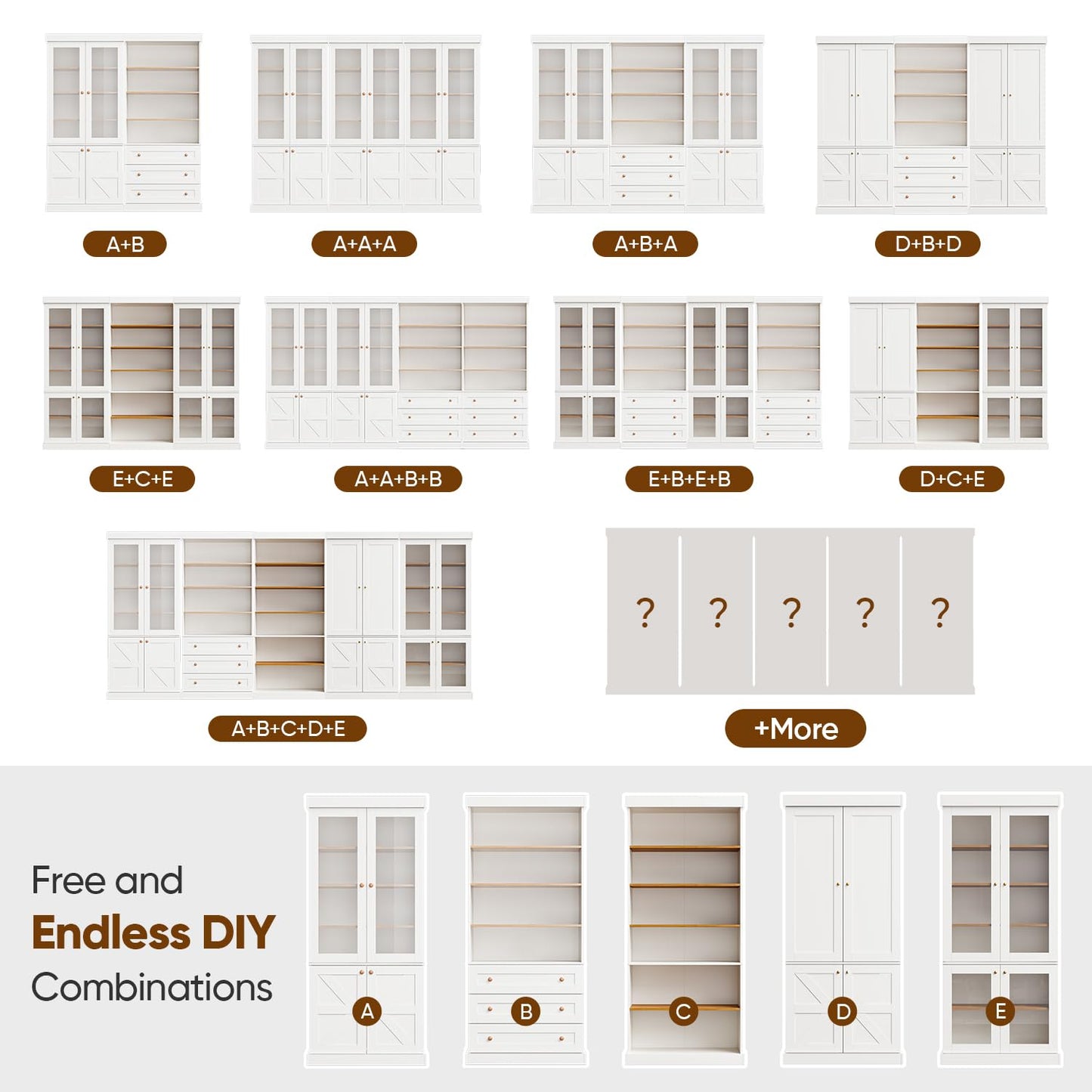 Myricore 70.8" Tall Farmhouse Kitchen Pantry Cabinet with Glass Doors, Modular Storage Cabinet with 6-Tier Adjustable Shelves, Wooden Hutch for Kitchen, Set of 2, White