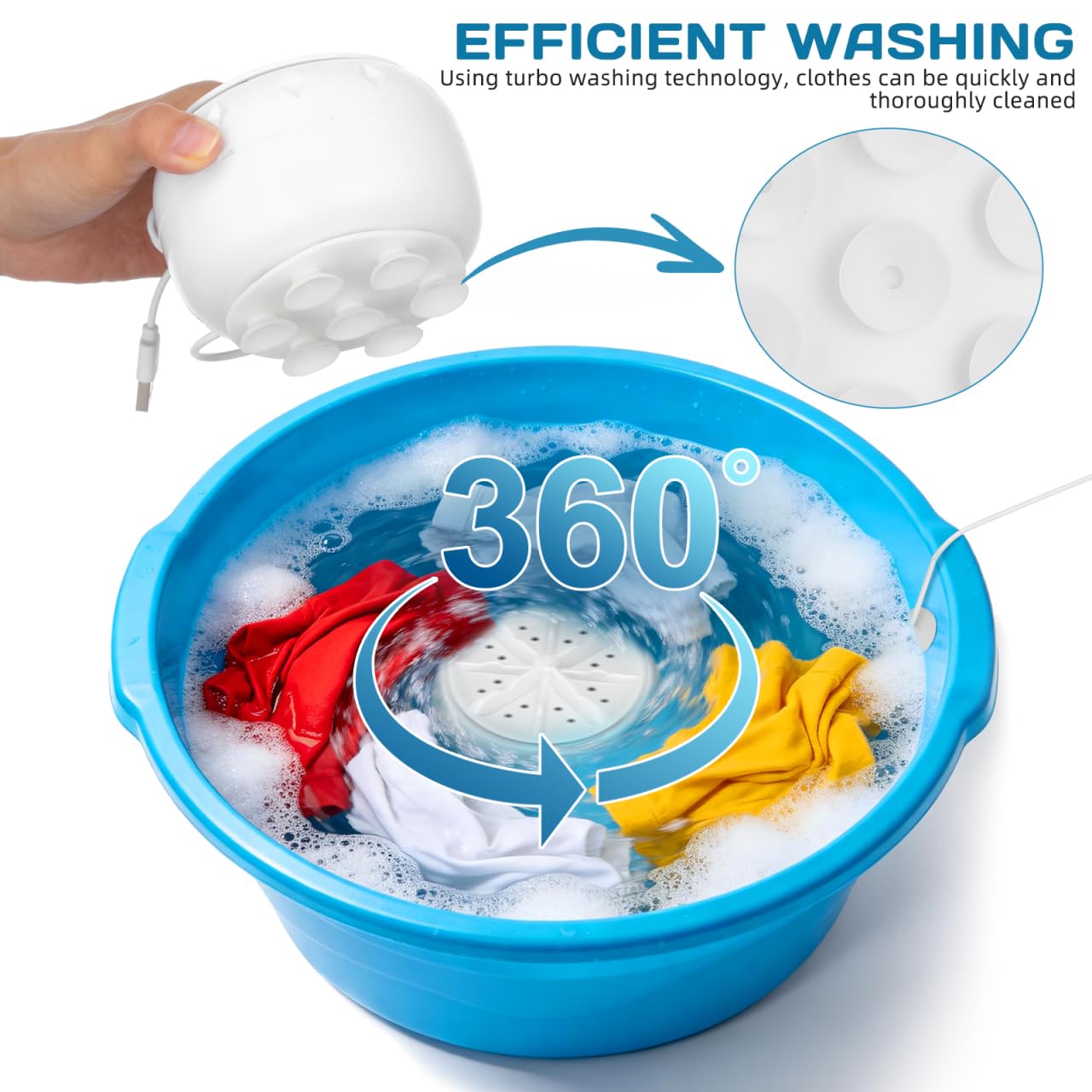 ULTECHNOVO Portable Turbine Washing Machine with Ultrasonic Cleaning, Mini Fully Automatic Washer for Underwear, Socks & Baby Clothes, USB Powered Travel Laundry Washer for RV, Apartment & Dorm