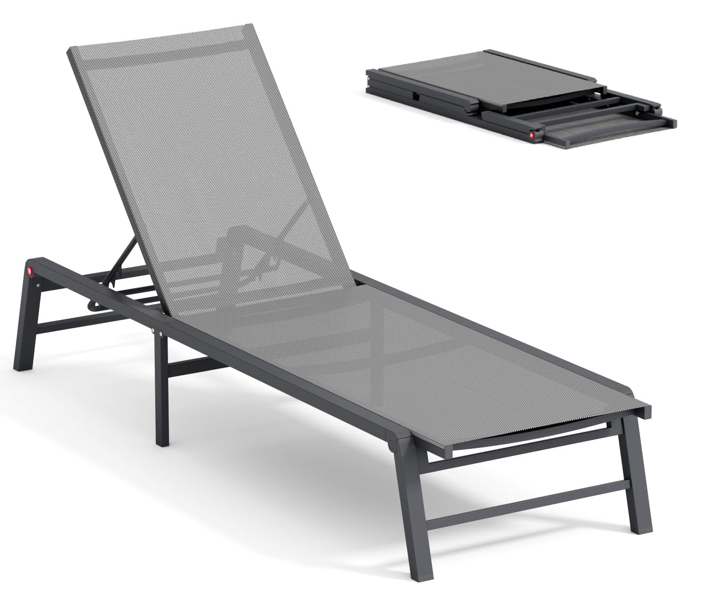 FHVIT Aluminum Chaise Lounge Chair Outdoor, Foldable Patio Lounge Chair Assemble-Free, Pool Lounge Chairs with 5 Adjustable Backrest, Outdoor Lounge Chairs for Outside Poolside Beach Lawn Grey