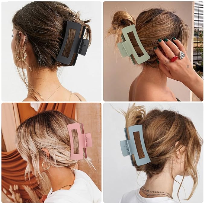 4.1 Inch Large Hair Claw Clips 8 Pcs Rectangle Big Clips for Thick Hair Nonslip Acrylic Banana Jaw Accessories for Women and Girls (Brown Colorful)