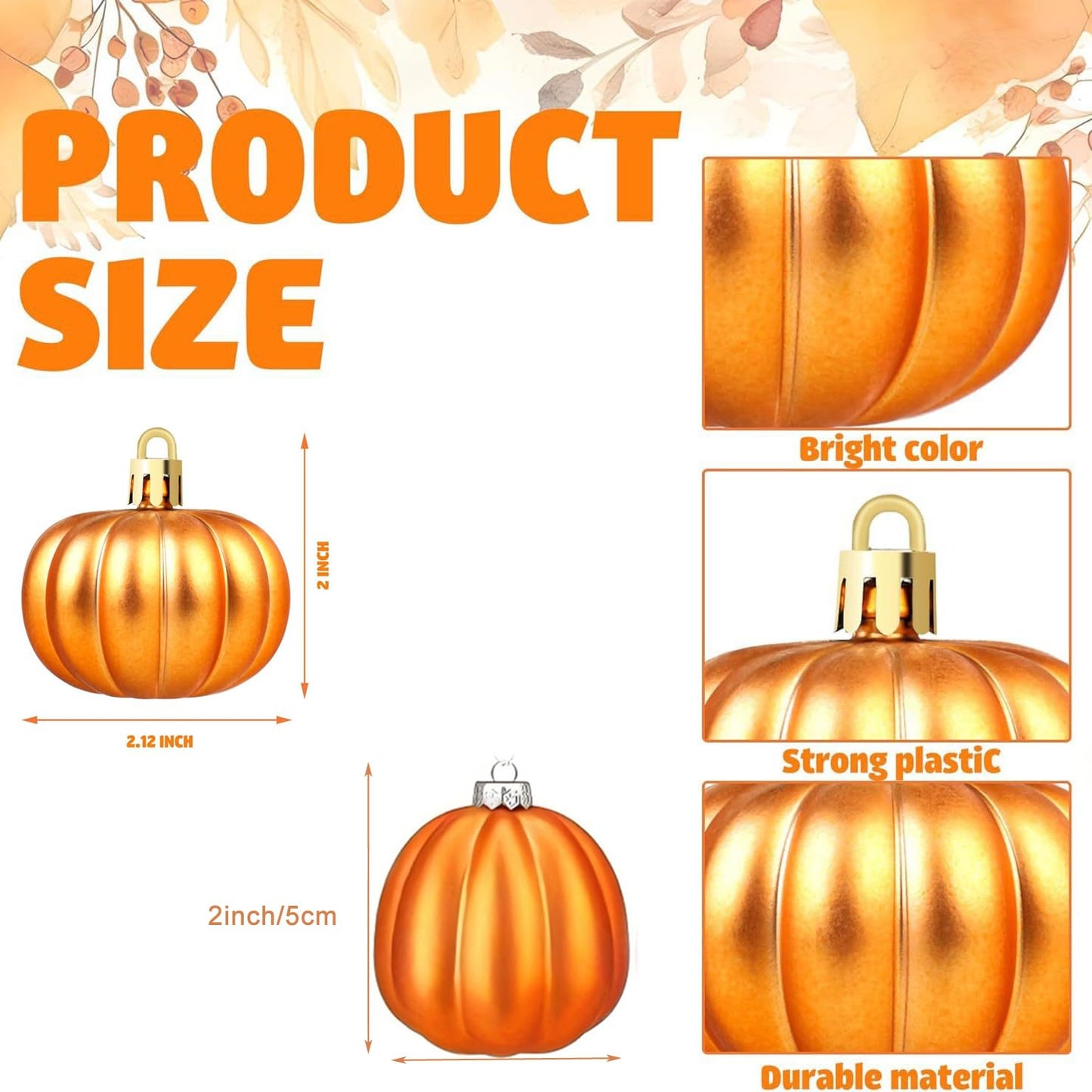 Pinenjoy 24Pcs Orange Pumpkin Hanging Ornament 2 Inch Mini Pumpkin Ball Fall Harvest Decoration for DIY Crafts Thanksgiving Halloween Christmas Tree Autumn Party Table Home Decor
