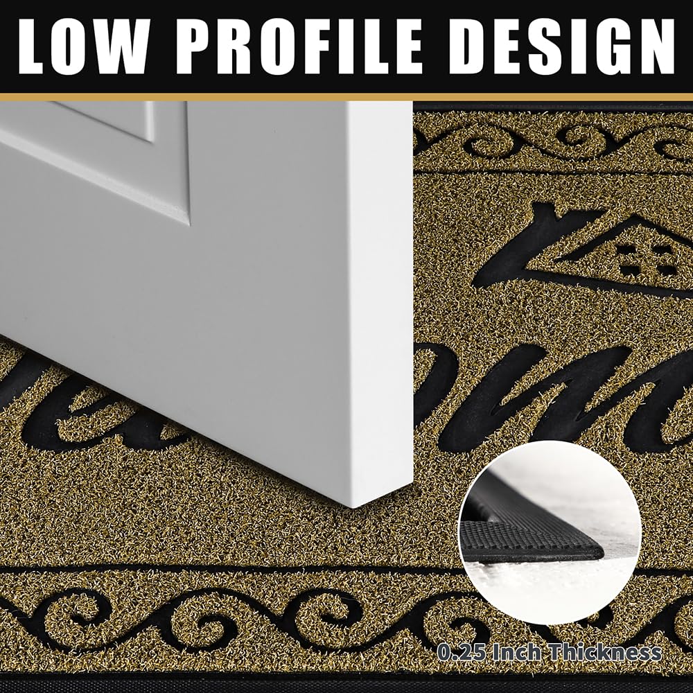 Yimobra Welcome Front Door Mat, Heavy Duty Easy Clean Doormat Indoor Outdoor, Waterproof Quick Dry Floor Mat for Home, Garage, Hign Traffic Areas, Non Slip, Low Profile, 29.5X17 Inches, Beige Brown