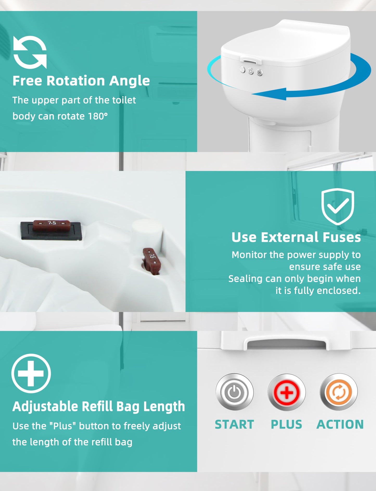 Modiwell Dry Flush RV Toilet, Waterless Self-Contained Rechargeable Sealing Toilet, Easier to Use, Ideal for RVs - Loo Seal R1808