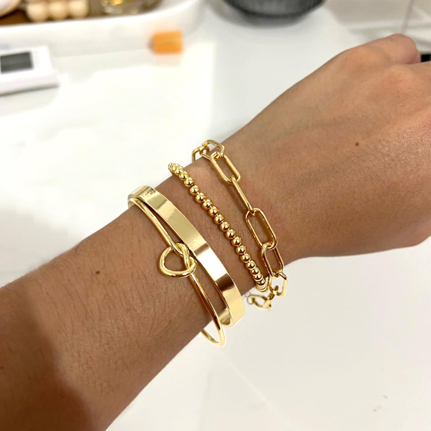 Reoxvo Gold Bracelets Stack for Women Non Tarnish Gold Bangle Cuff Bracelets Jewelry for Women Trendy