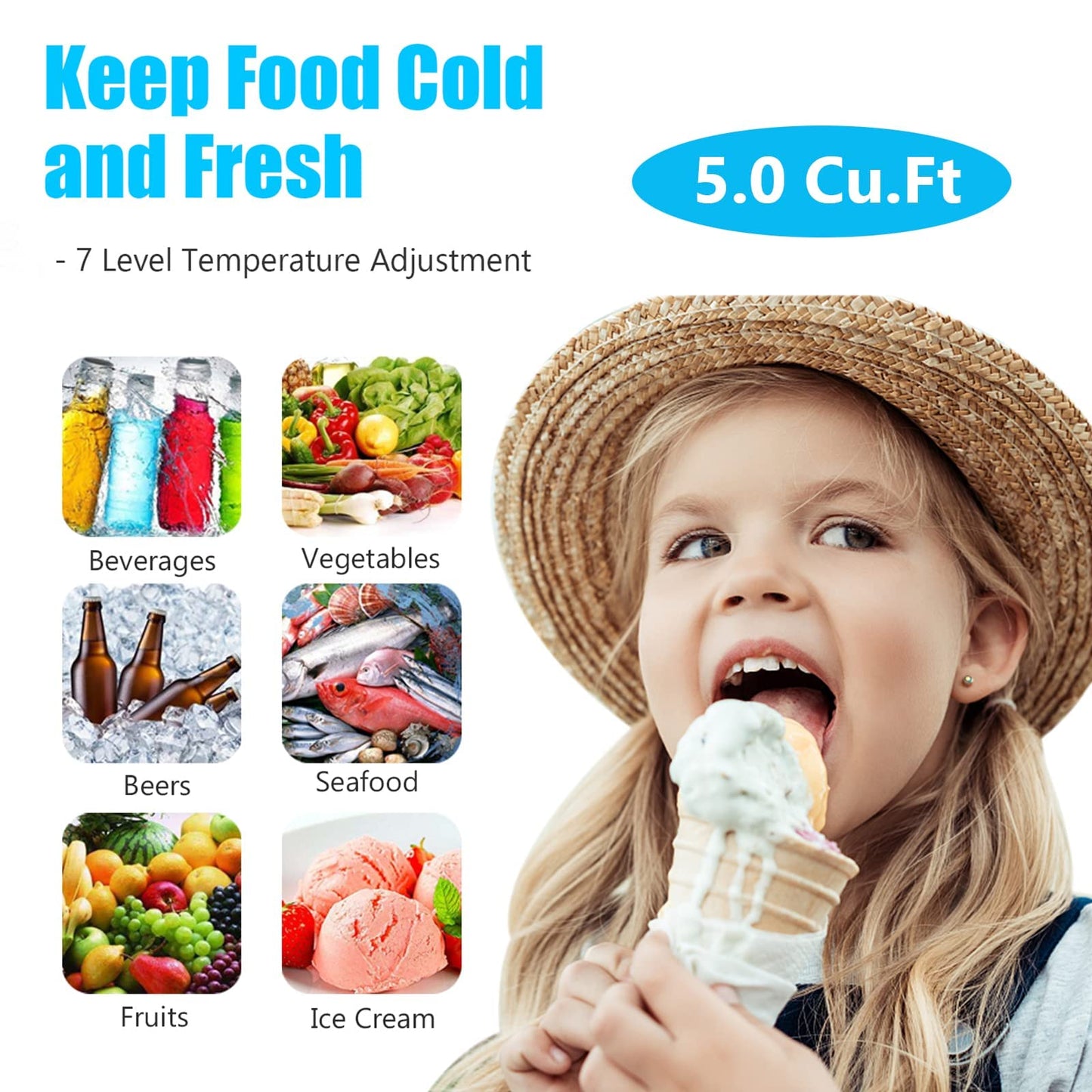 Chest Freezer 5.0 Cu.Ft Small Deep Freezer Black Top Door Mini Freezer with Removable Basket, Low Noise, 7 Adjustable Temperature and Energy Saving Perfect for Home Garage Basement Dorm or Apartment