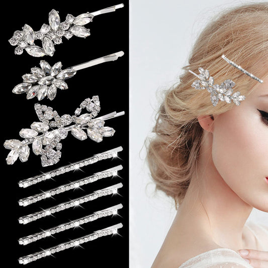 8 Pieces Rhinestone Bridal Hair Clip, Leaf Wedding Hair Pins Crystal Hair Clips, Rhinestone Jewelry Barrette Elegant Hair Accessories for Brides Bridesmaids Flower Girls…