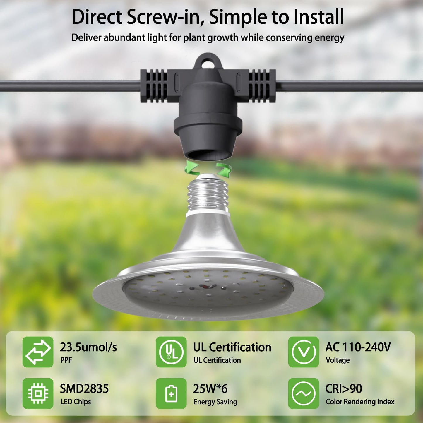 Danshinro Outdoor LED Grow Light, Waterproof String Plant Growing Light, 21 FT Full Spectrum Growth Light, Suitable for Garden, Farm, Flower, Seedling Greenhouse Grow Light (6 Light)