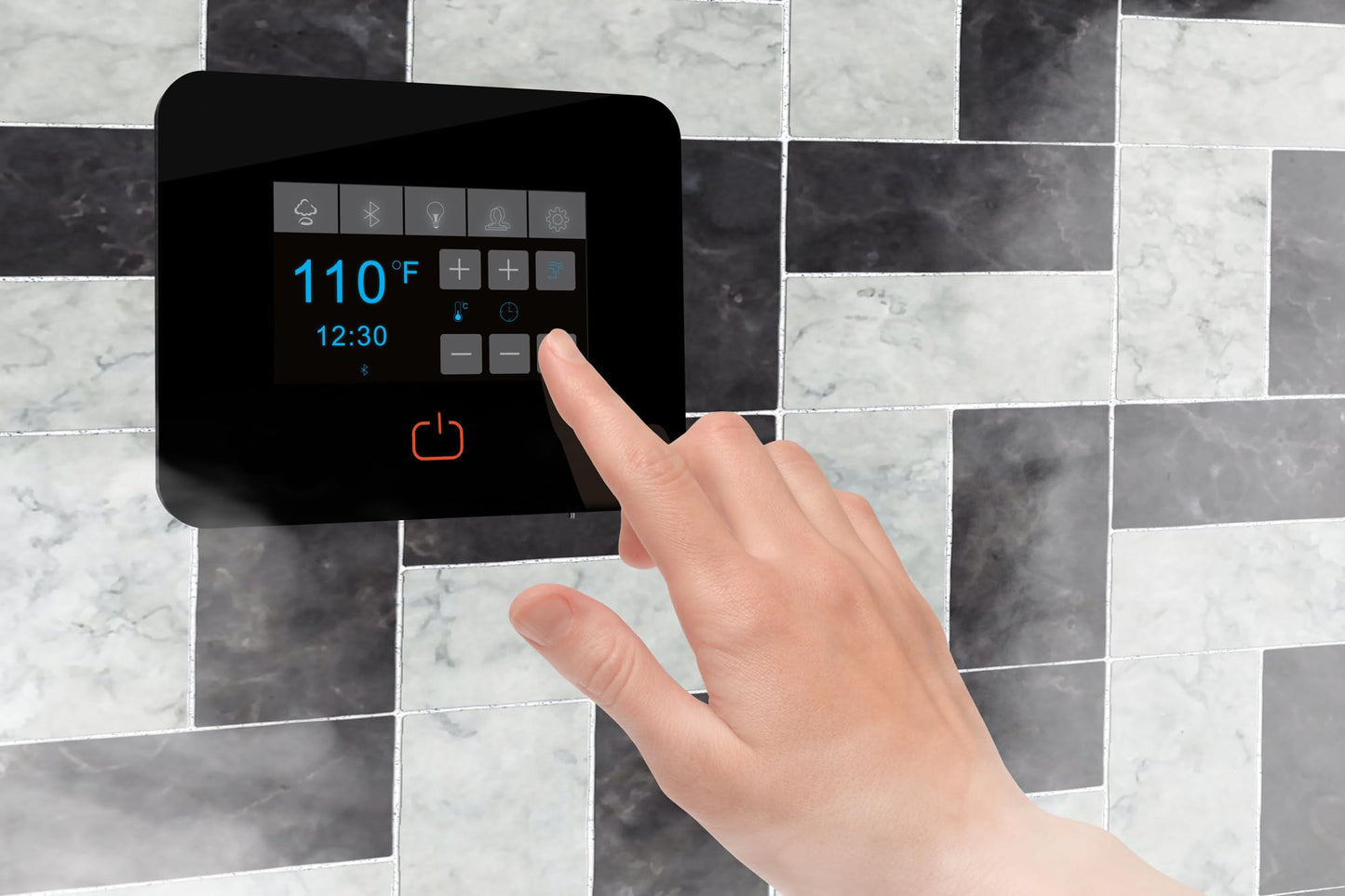 SaunaSpa Builders Series 10.5kW Steam Bath Generator with Quickstart Continuous Steam, Black Digital Touch Pad, Built-in Auto-Drain, and Aroma Steamhead in Gold Finish