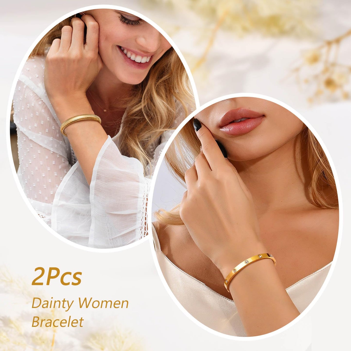 MPRAINBOW Gold Bracelets for Women, 2Pcs 18K Gold Plated Cubic Zirconia Bangle Crystal Friendship Bracelet Jewelry,Wedding Party Christmas Birthday Gift for Girlfriend Sister Daughter