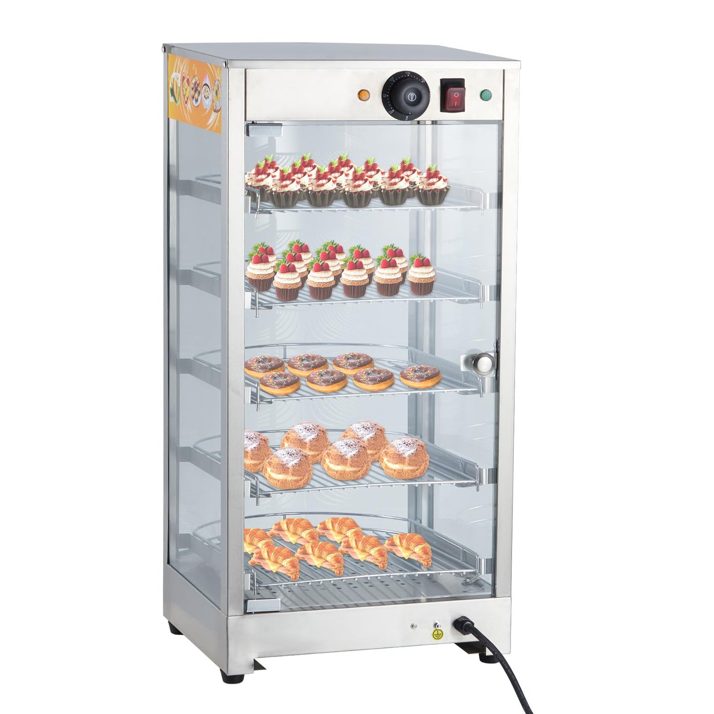 GarveeHome 5 Tiers Commercial Food Warmer Display, 14 in 800W Electric Countertop Pizza Warmer with 3 Color Lighting, Temp Knob, Removable Shelves, Pastry WarmerCase for Buffet Restaurant