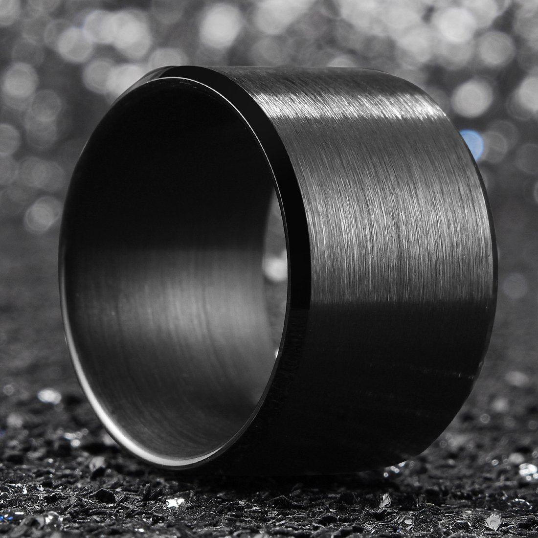King Will Black-15mm Basic Wedding Ring For Men with Brushed Matte Surface Beveled Polished Edge Comfort Fit 7
