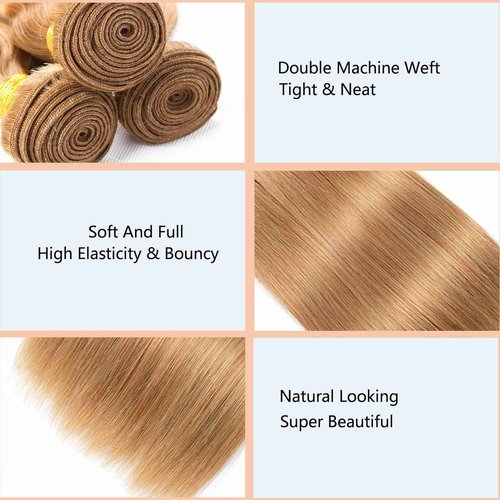 Habiliana Bundles Human Hair 30 32 34 Inch Straight Brown 27 Human Hair Bundles 11A Unprocessed Brazilian Virgin Quick Weave Hair Extensions for Black Women