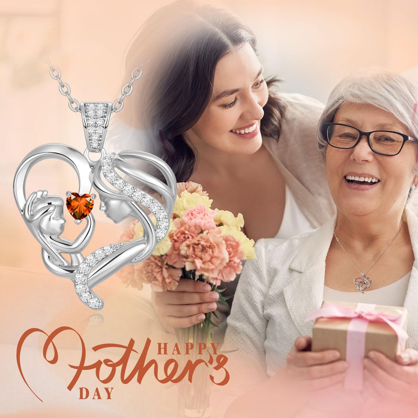 Zifeel Mothers Day Gifts for Mom Wife Her Grandma, S925 Sterling Silver Birthstone Necklaces Jewelry for Women, Mother's Day Love Heart Pendant Necklace for Anniversary Birthday Christmas Day