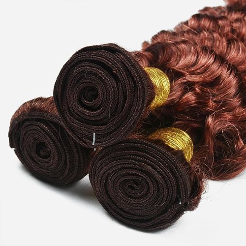 Giginger Bundles Human Hair 16 18 20 Inch Reddish Brown Deep Wave Bundles Color 33 Human Hair Deep Wave Unprocessed Quick Weave Soft Sewn In Hair Extensions for Black Women