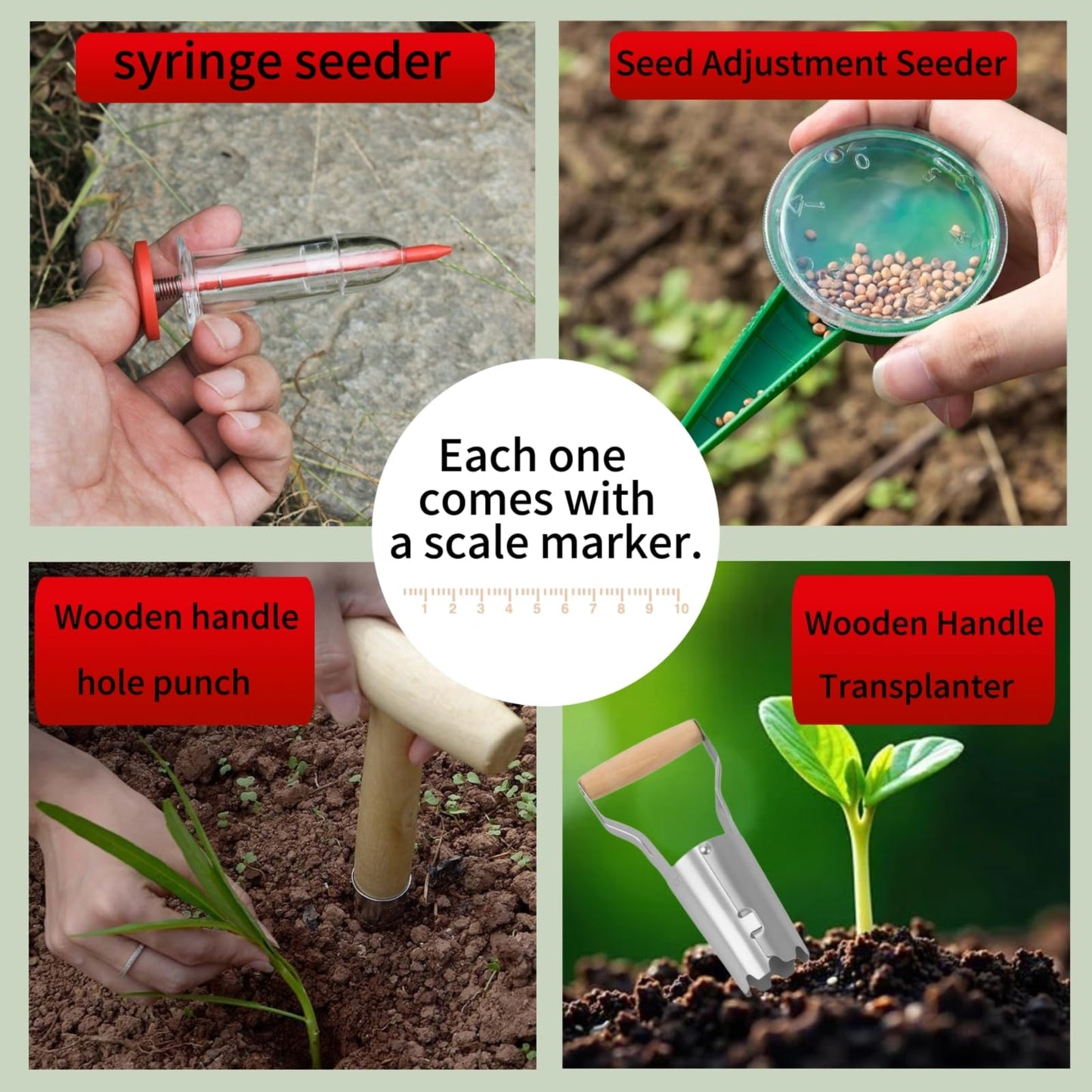 Bulb Planter & Garden Dibber - Heavy Duty Transplanter and Hole Punch Tool for Bulbs, Seeds, Seedlings | Ergonomic Handle with Depth Markers for Tulips, Daffodils, Dahlias