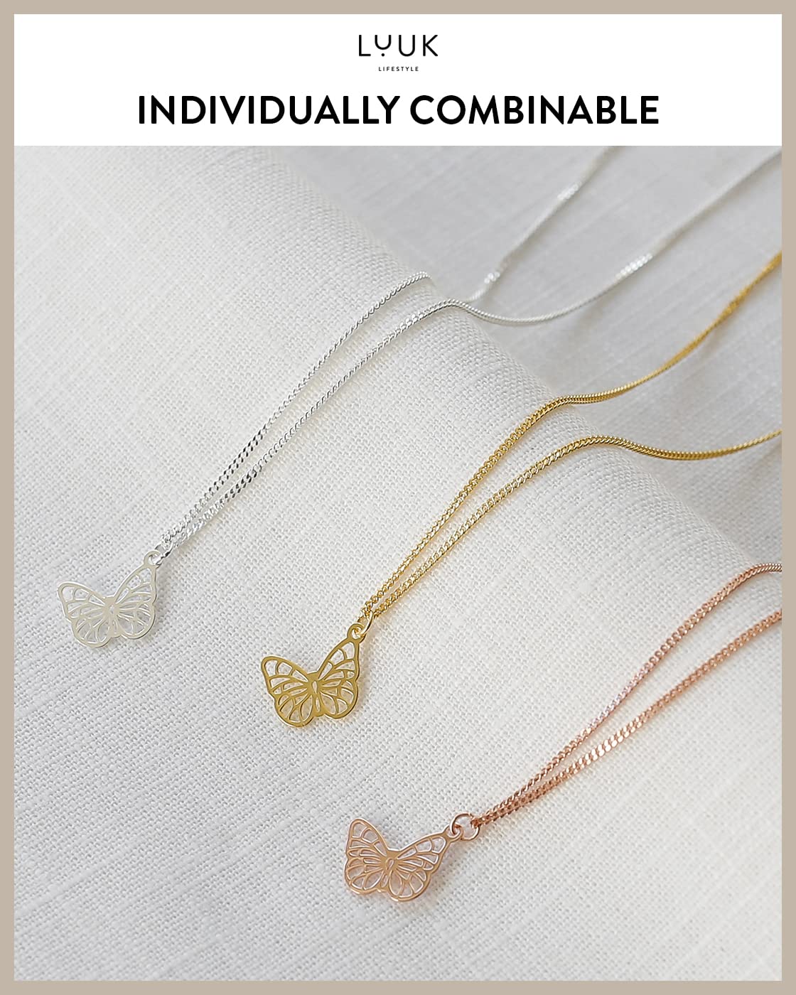 LUUK LIFESTYLE 925 sterling silver Necklace (19”), butterfly pendant necklace with HAPPINESS card, gift for friend, fiancée, Mother’s Day, Valentin’s day, lucky charm, minimalist jewelry, silver