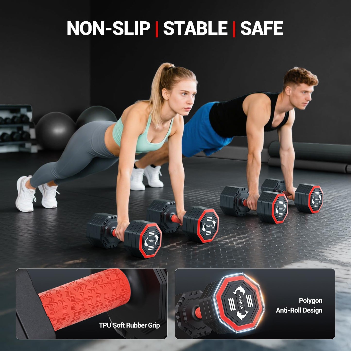 Yoleo Adjustable Dumbbell Set, Weights Dumbbells Set at Home Workout Equipment, 4 in 1 Each Premium Tai Chi-Style Rotary Mounting Adjustable 10/15/20/25 lb dumbbells, with TPU Soft Rubber Handle Suitable Men/Women Updated 2.0, 2pcs