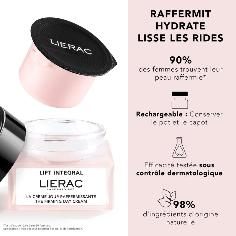 Lierac Lift Integral Firming Day Cream Refill - Moisturizer with Hyaluronic Acid - Firms, Hydrates & Smooths Wrinkles - Suitable for All Skin Types, Including Sensitive - 50ml Jar Refill