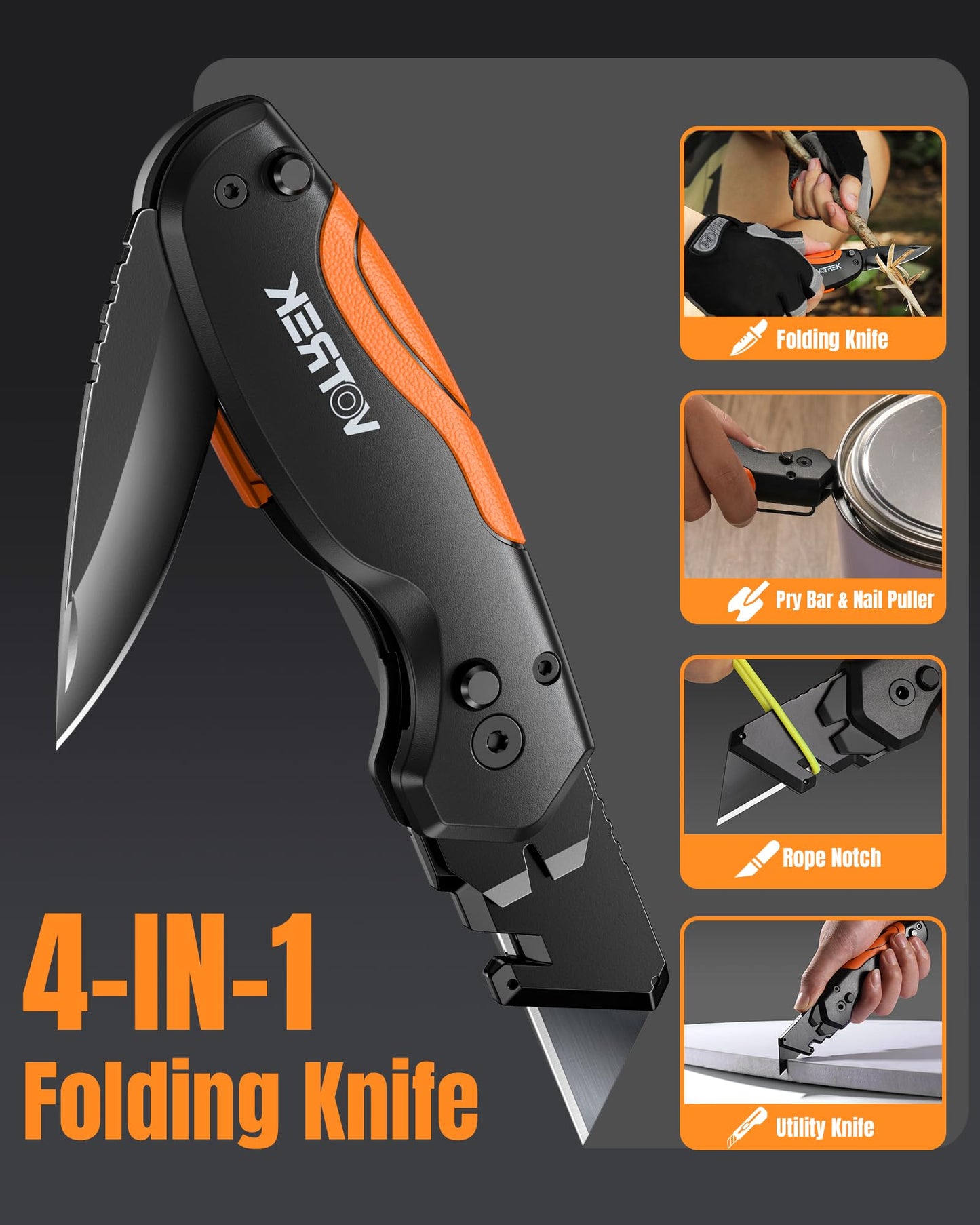 VOTREK 4-in-1 Multitool Folding Utility Knife Box Cutter, Pocket Knives with Belt Clip, Quick-Change Razor Knife with Blade Storage, Navajas para Trabajo,Fathers Day Dad Gifts, Extra 10 SK5 Blades