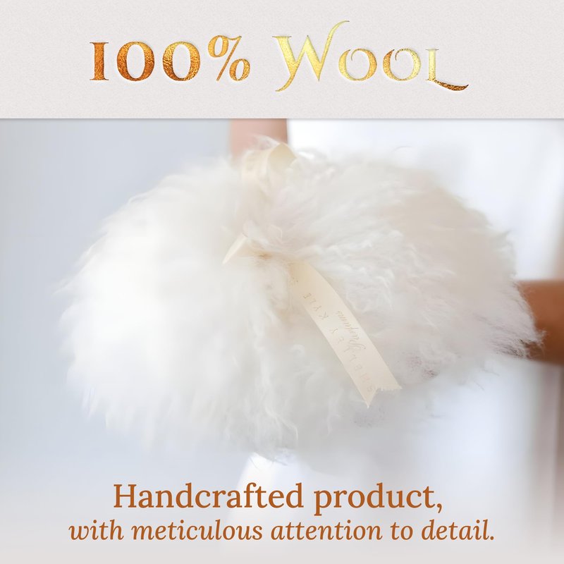 Shelley Kyle Classic Powder Puff, Handmade, Lambs Wool Dusting Powder Puff 7x7 Inches, 1 Count
