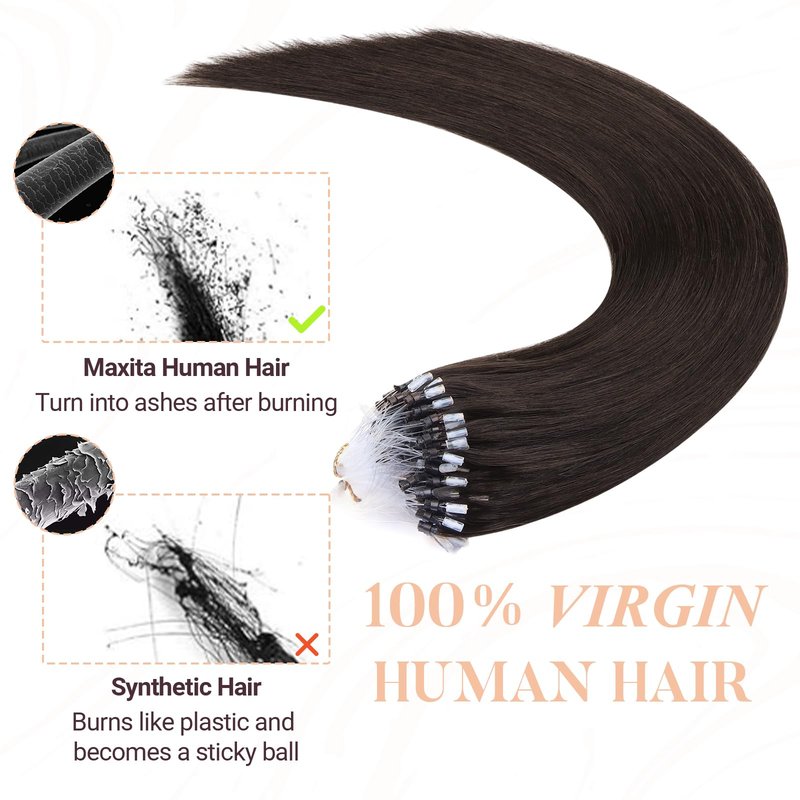 MAXITA Microlink Hair Extensions Human Hair Dark Brown Micro Bead Hair Extensions Real Human Hair, 50g/50 Strands/Pack, 16 In