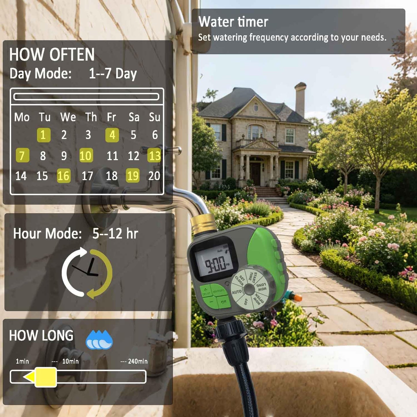 160Ft Drip Irrigation System for Garden with Water Timer, Main Water Hose ID 1/2inch 32Ft, 1/4in 131Ft, Sufficient Water Pressure, Irrigation Dripper Waterflow Evenly, Easy DIY Garden Watering System