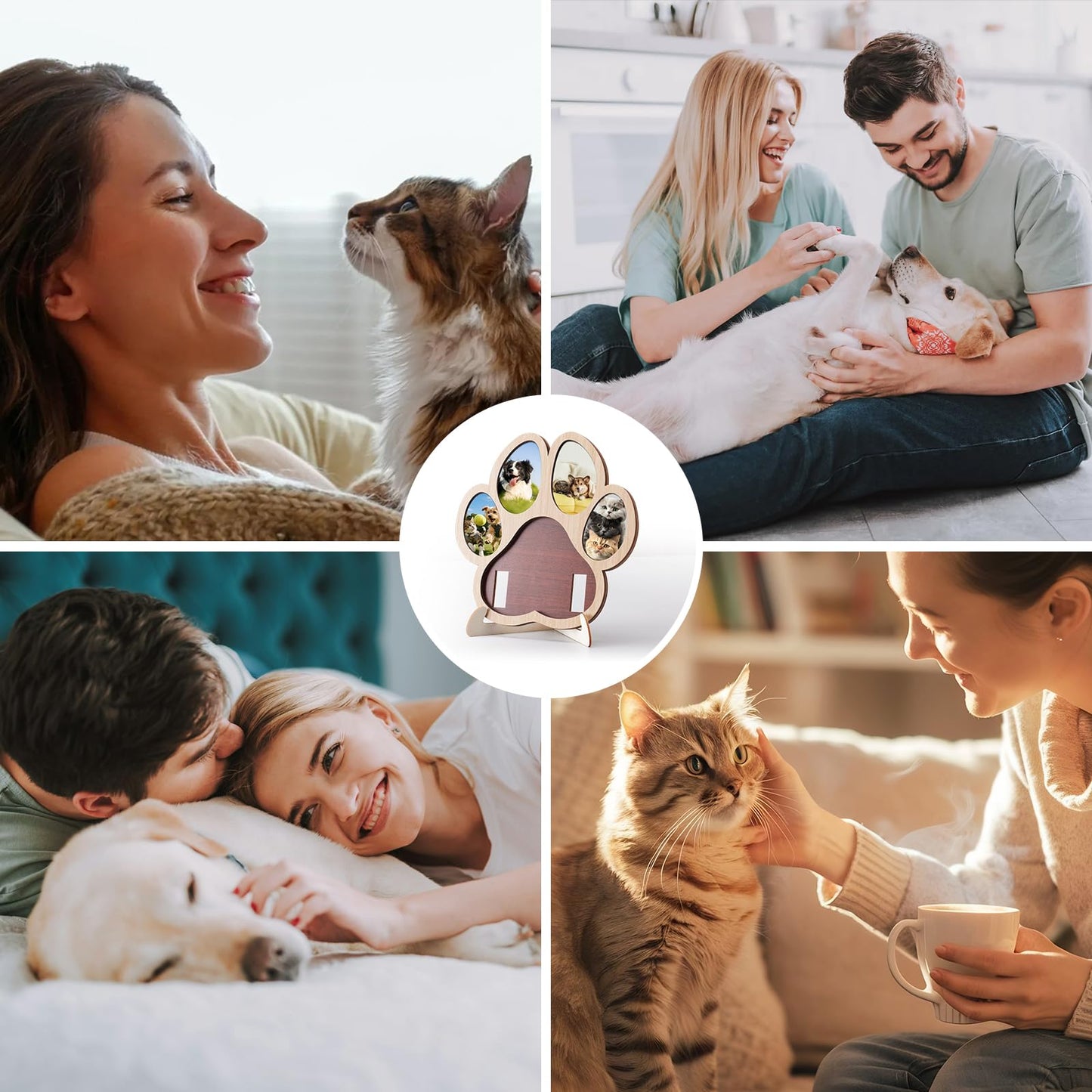 Aanqilze Pet Memorial Paw Photo Frame 4 Photo Collage Display for Dogs & Cats, Dog Keepsake Picture Frame with Collar/Harness Holder, Sympathy Gift for Pet Loss, Pet Enthusiast Commemorative Gift