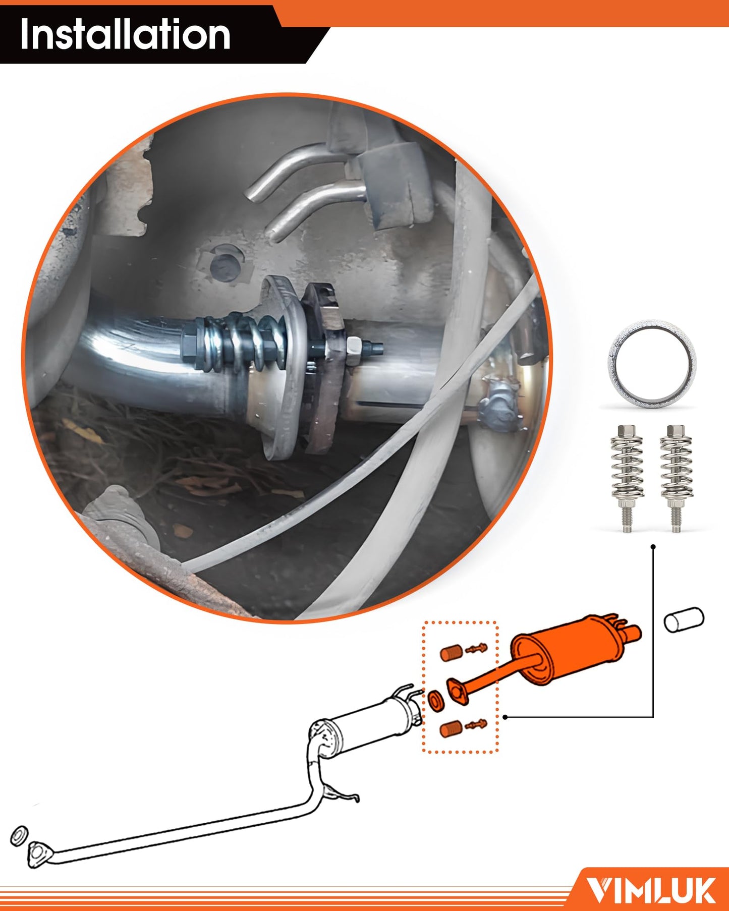 VIMLUK 409 Stainless Steel Rear Exhaust Muffler Compatible for 2006-2011 Honda Civic 1.8L and 2006-2011 Honda Civic Hybrid Sedan 1.3L-Including Gasket and Bolt kit Part Number:18307-SNA-A01(VK-HC01)