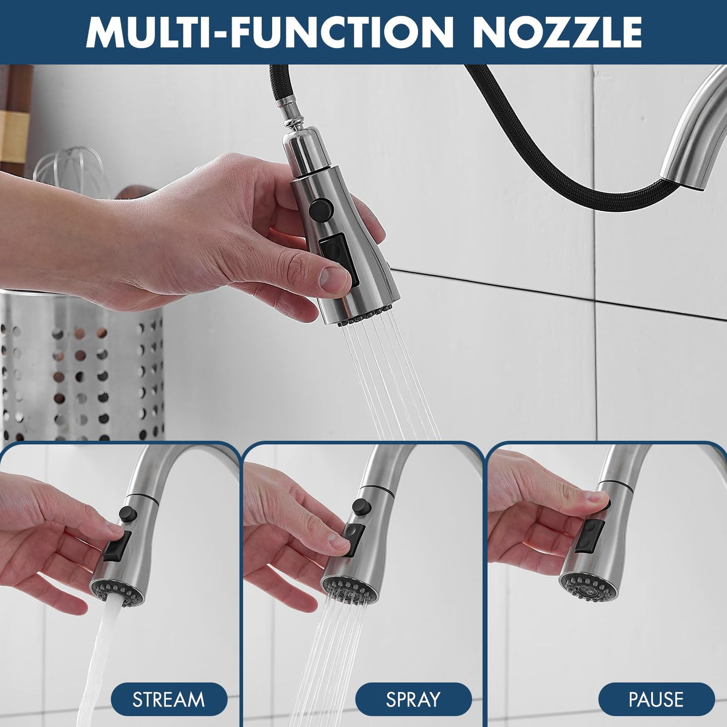GIMILI Touchless Kitchen Faucet with Pull Down Sprayer Motion Sensor Hands-Free Smart Activated Brushed Nickel Sink Faucets