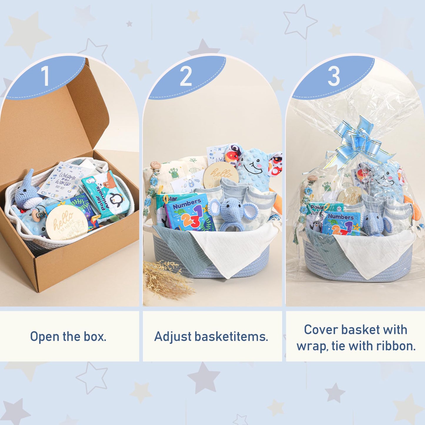 Baby Boy Gifts Basket,Newborn Baby Gifts for Boys with Blanket Onesies Toys,Baby Shower Gift for Baby Boy,Gender Reveal Gift