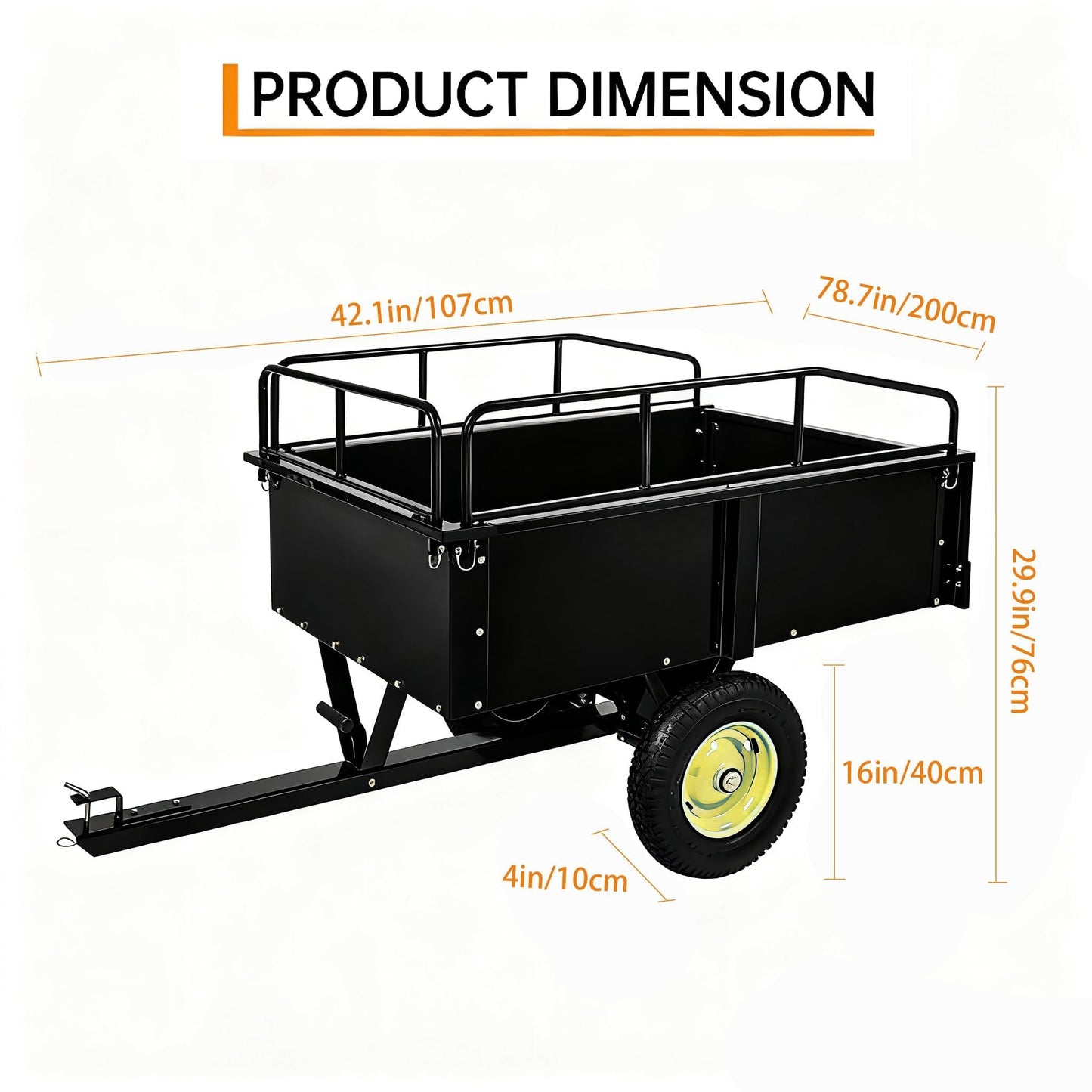 Utility Trailer - 750LBS Capacity Lawn Mower Cart with Removable Sides,15 Cu.Ft Steel Lawn Mower Trailer,Universal Hitch for ATV, UTV, Lawn Tractor, Riding Mower - for Garden, Yard Hauling and Farm