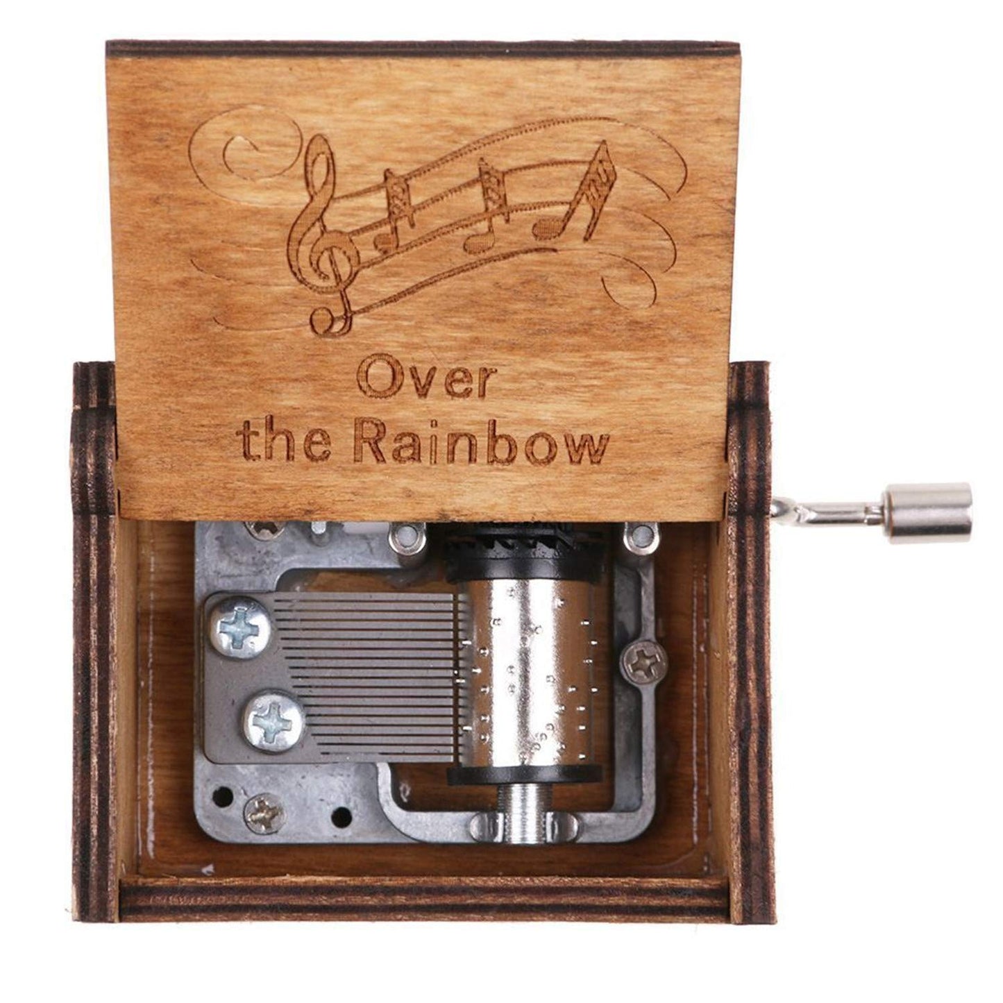 Huntmic Wooden Hand Crank Rainbow Music Box, Classic Vintage Wood Handmade Over the Rainbow Musical Boxes Best Gift for Kids,Friends (Over the Rainbow)
