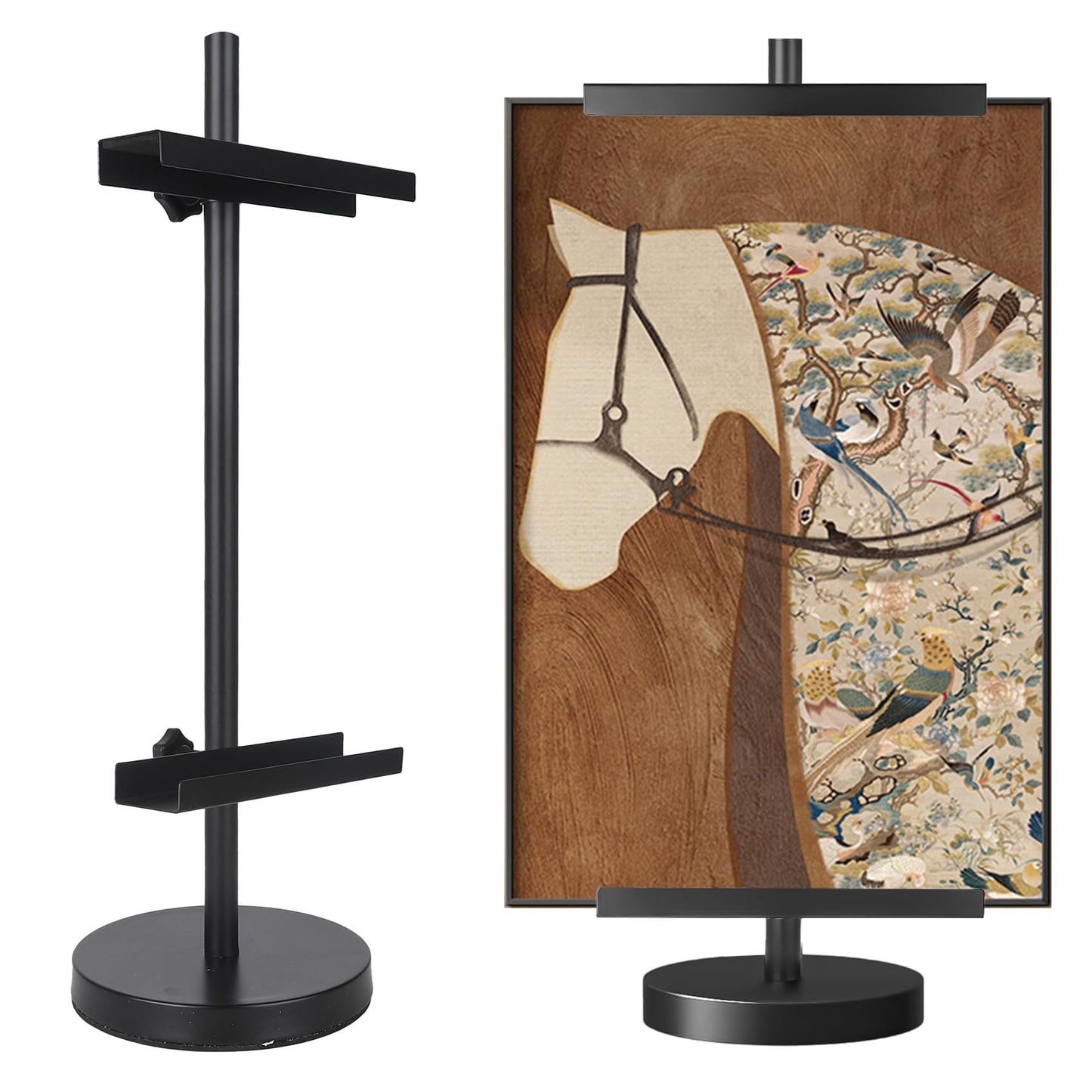 Easel Stand for Sign-Heavy Duty Tabletop Display Easel, Adjustable 28" Metal Picture Frame Stand for Wedding Signs, Art, Photos, French Style Table Top Easel, Plate Stands for Display (Black)