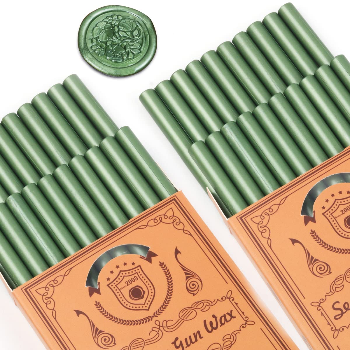 Wax Seal Kits, Wasole 40Pcs Pine Green Sealing Wax Sticks with Glue Gun + 2Pcs Wax Seal Pens for Wax Seal Stamp, Great for Wedding Invitations, Birthday Cards, Envelopes, Gift Wrapping
