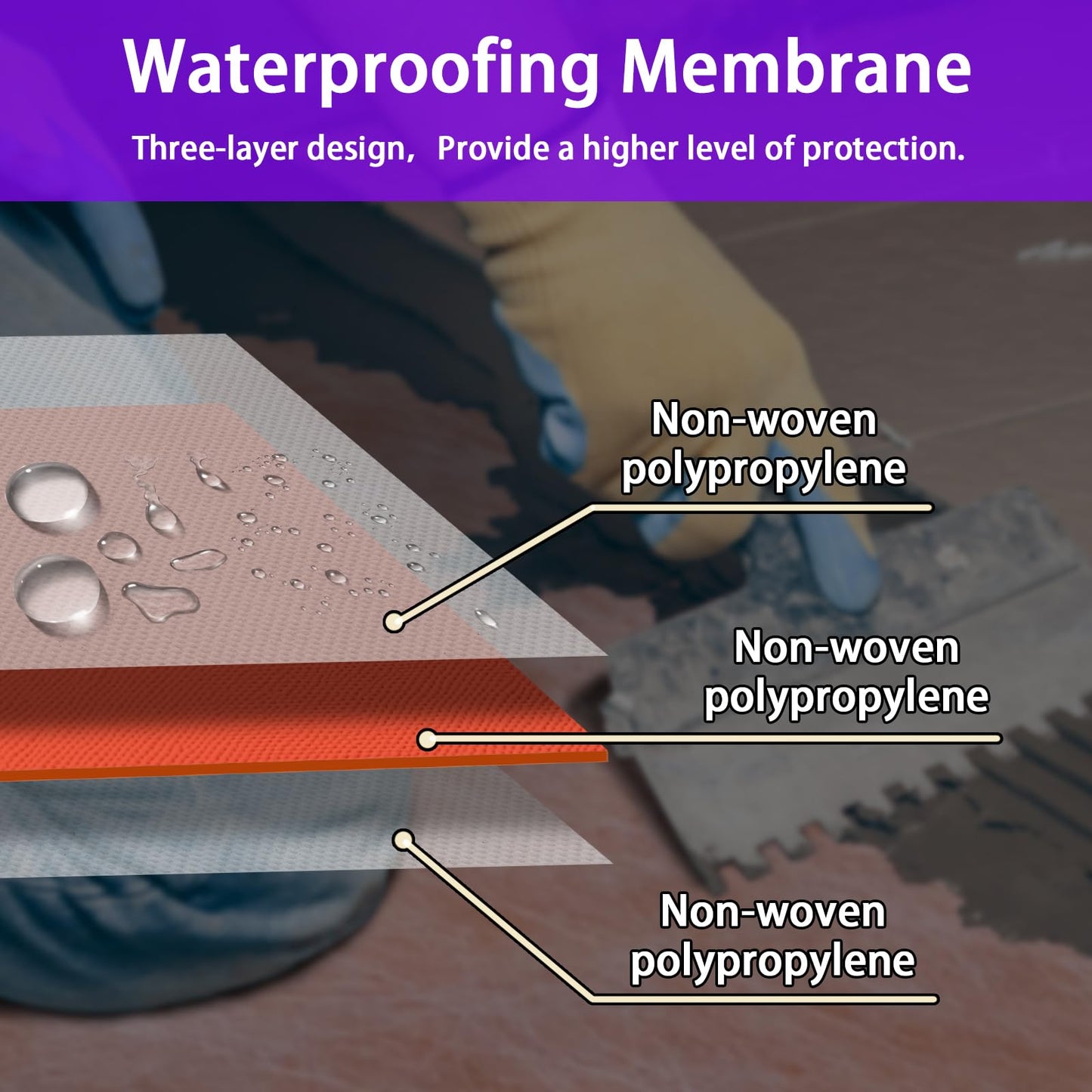 Waterproof Membrane for Shower Professional 23.6 mils/0.6mmThickness 3.3x98.4’/ 325 Sq Ft Membrane Membrane for Shower for Shower Walls, Bathroom Flooring, Wet Room, Tile, Sauna, Steam Room