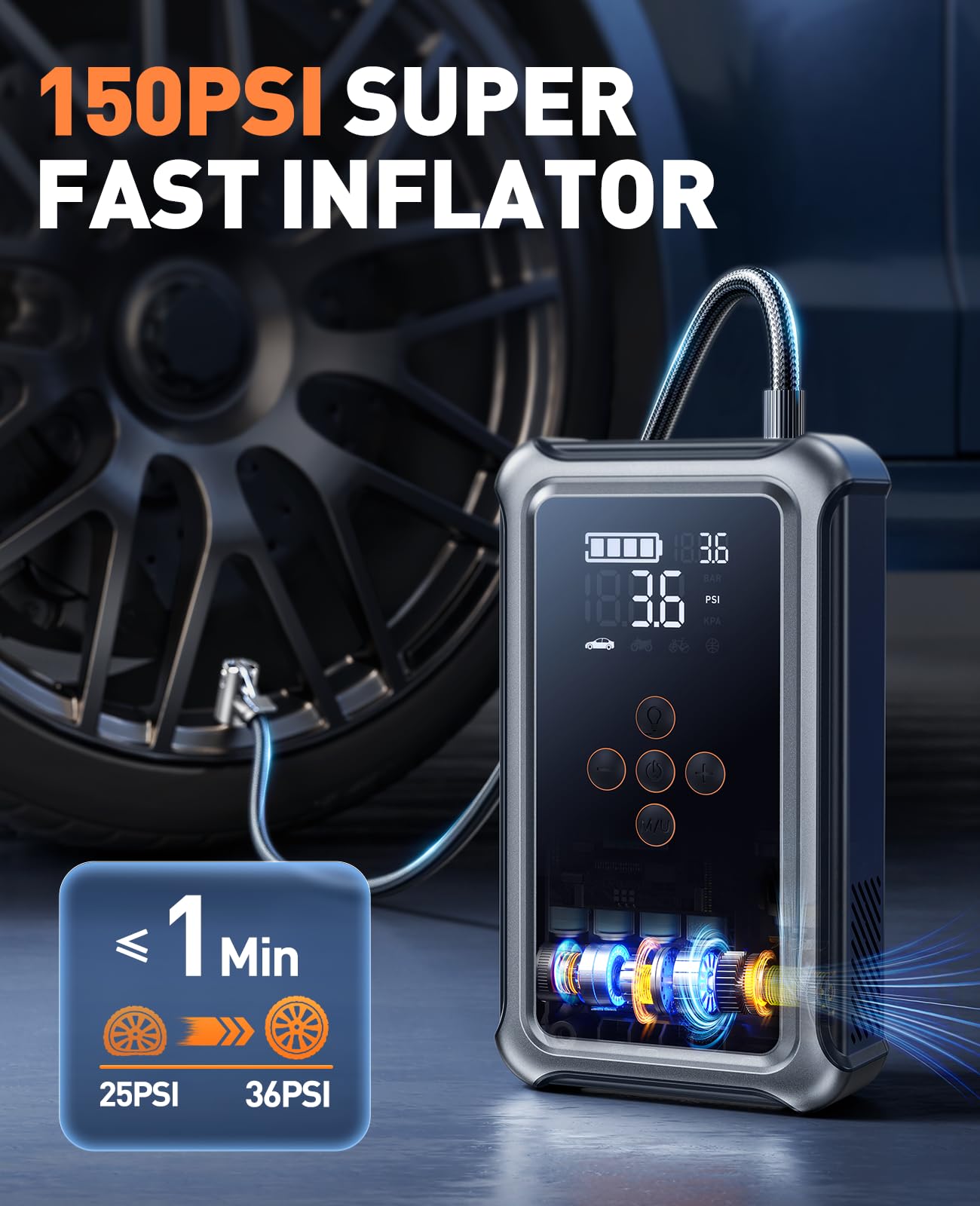 Joltekon Jump Starter with Air Compressor, 5000A Portable Car Battery Jumper Starter(All Gas/10L Diesel) with 150PSI Auto-Shutoff Tire Inflator, 12V Lithium Jump Box for Car Battery Portable