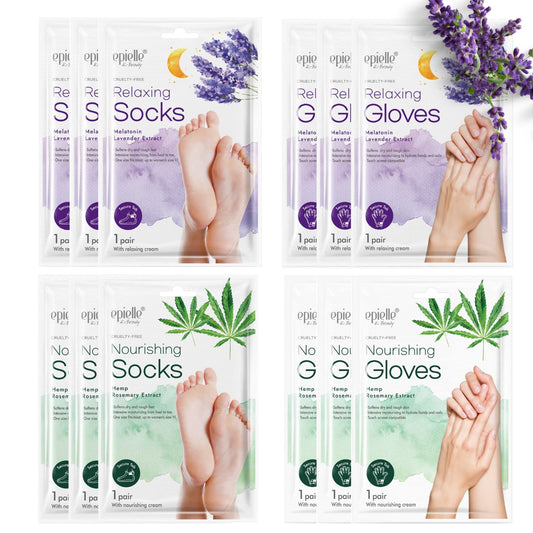 Epielle Relaxing & Nourishing Hand & Foot Masks, Soften Dry, Overworked Skin, Self Care Gifts for Women, Spa Kit, 6 Moisturizing Gloves & 6 Moisturizing Socks