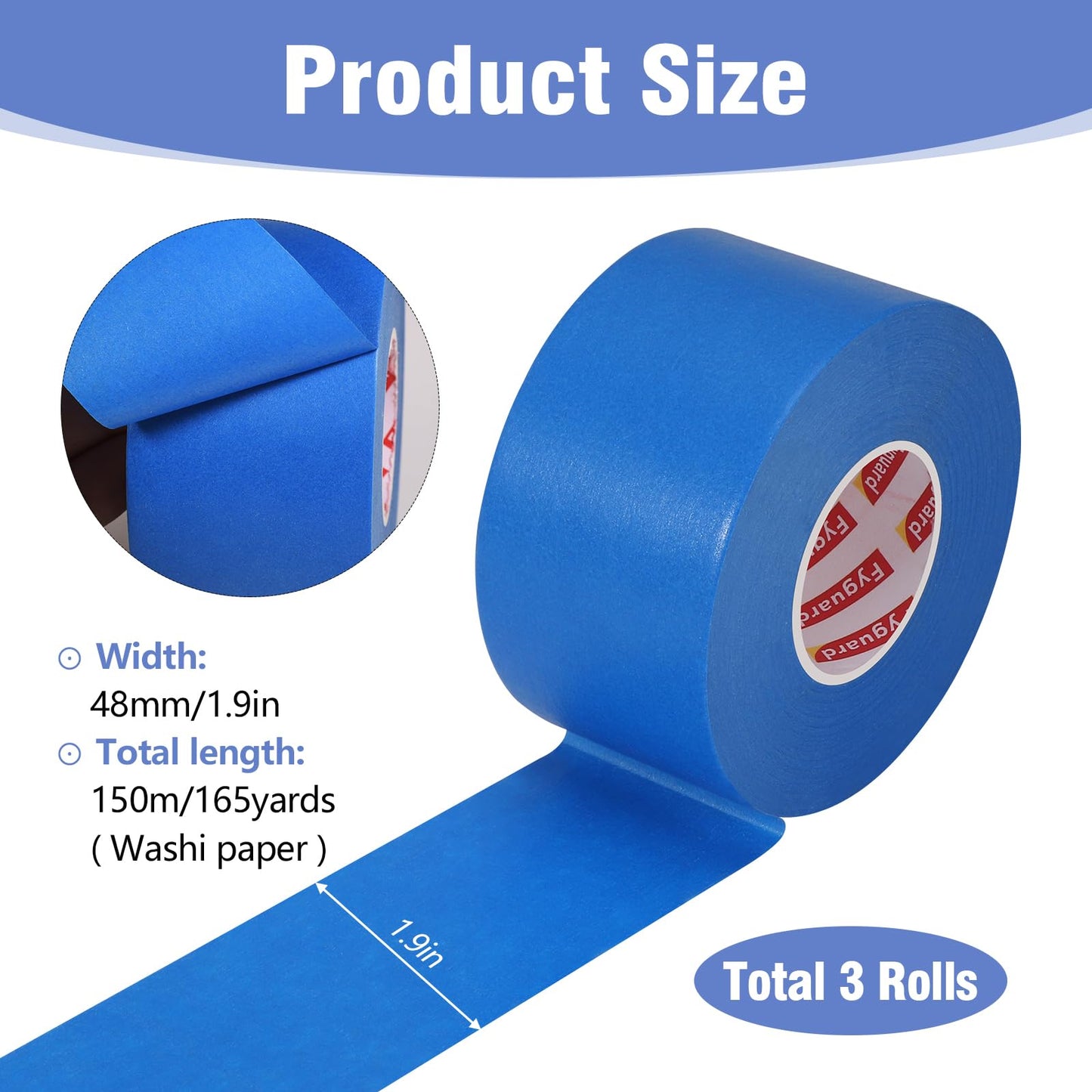 Fyguard Blue Painters Tape 1.89In x 55Yd Painters Tape 3 Rolls Painters Blue Tape for Wall Masking Edge Treatment Packing DIY Crafts, Home Use