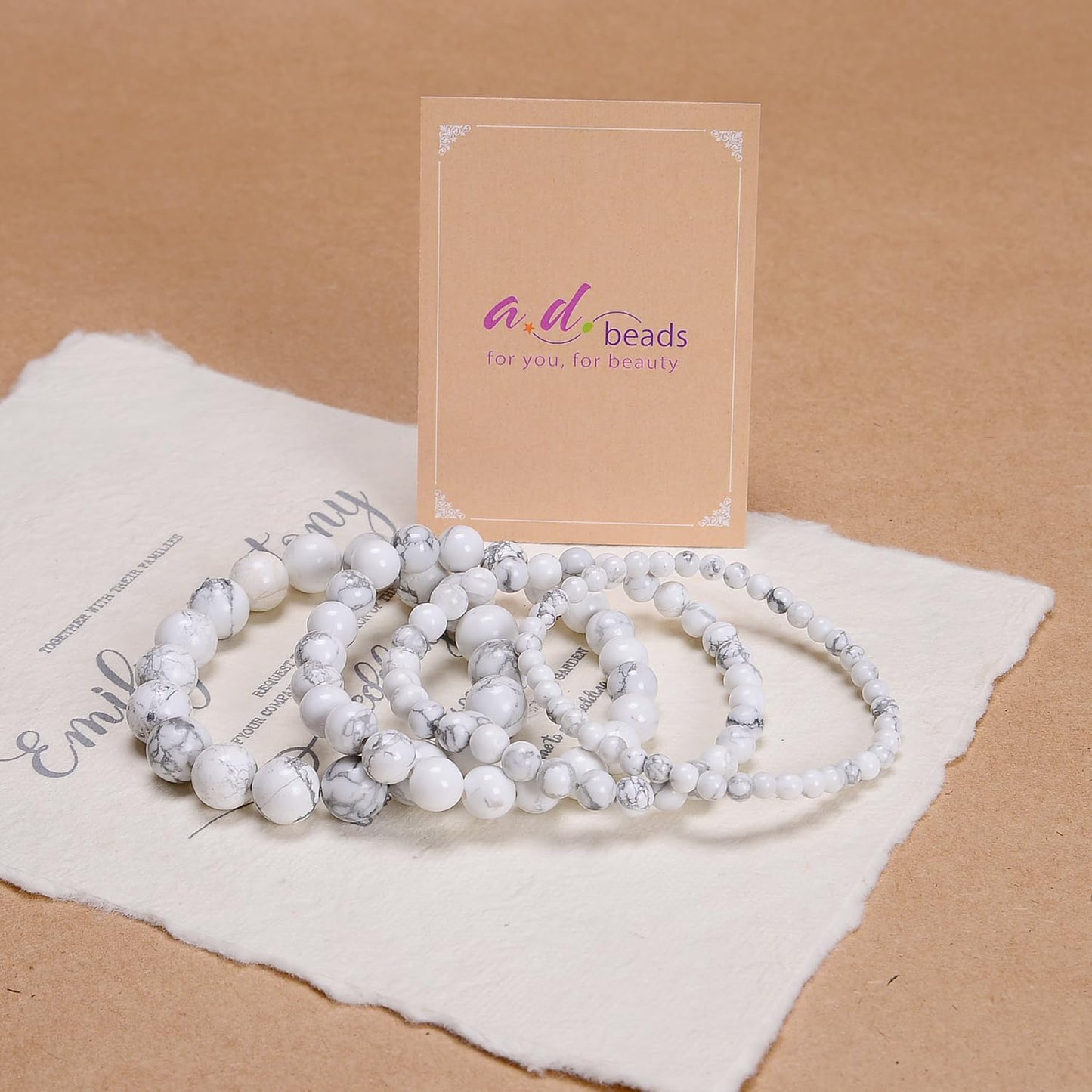 AD Beads Handmade Gemstone Stretch Elastic Bracelet Crystal Healing Reiki Nature's Beauty and Spiritual Essence Unisex (10mm, Howlite (Calmness for Sleep))