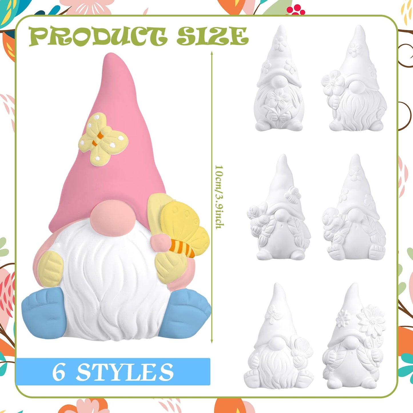 Poen 6 Sets Ready to Paint Your Own Ceramic Gnome Statues Summer DIY Unpainted Ceramics Gnome Figurines Kit Spring Crafts Gifts Drawing Figurines DIY Art and Craft with Brush Palette Paint for Adult