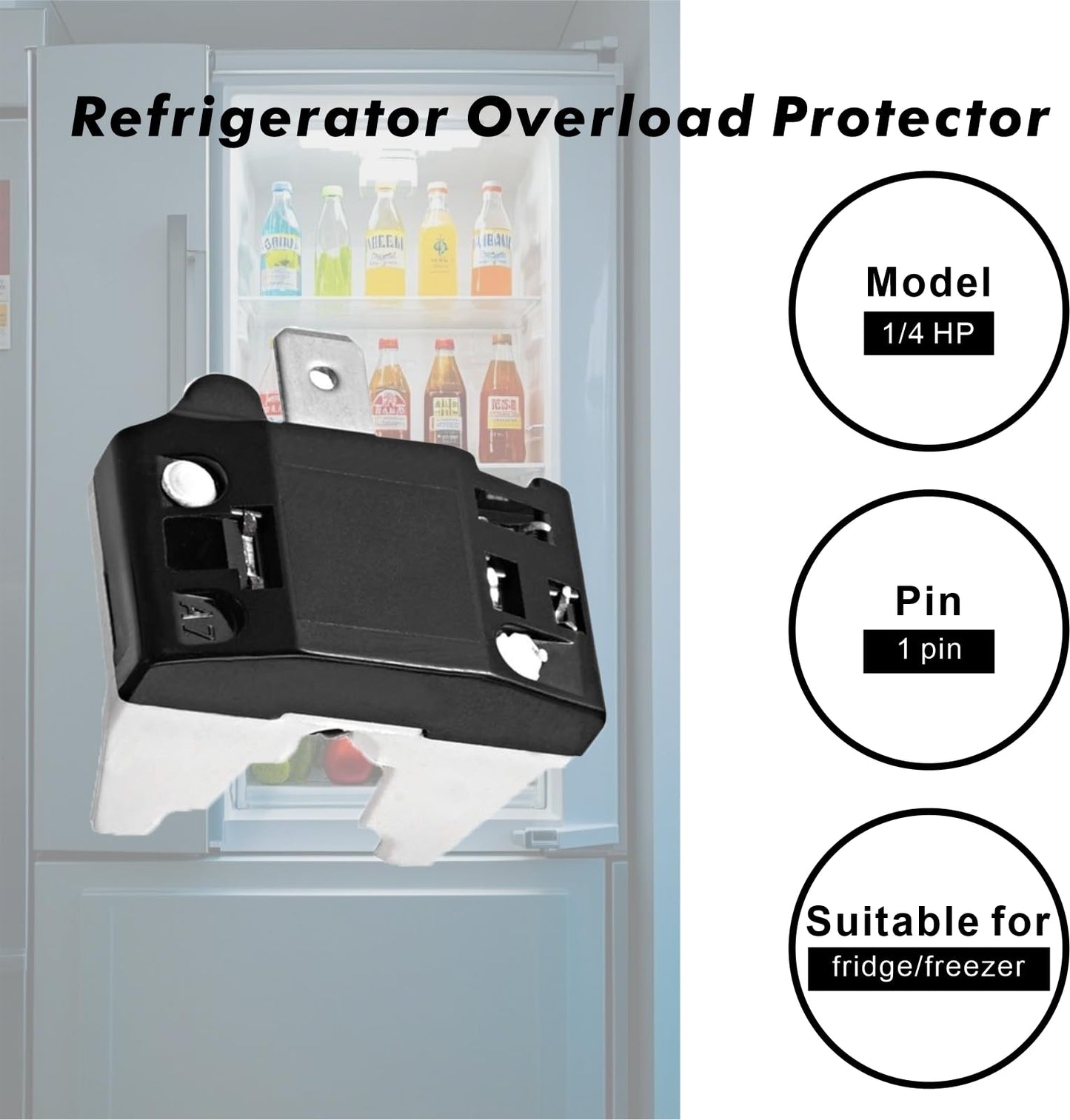 Compressor Start Relay and Overload Protector Kit for Refrigerator Freezer, Compatible with Frigidaire, Gibson, GE, Whirlpool, Roper, Kenmore, Replaces 4387913, 4241370, 7020935, 4387766, 4387836