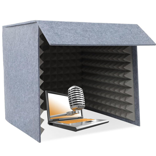 28 Inch Desktop Soundproof Cover, Portable Vocal Recording Booth, Square Microphone Isolation Shield, Vocal Absorbing Shield, Small Music Recording Booth for Home Studio, Gray