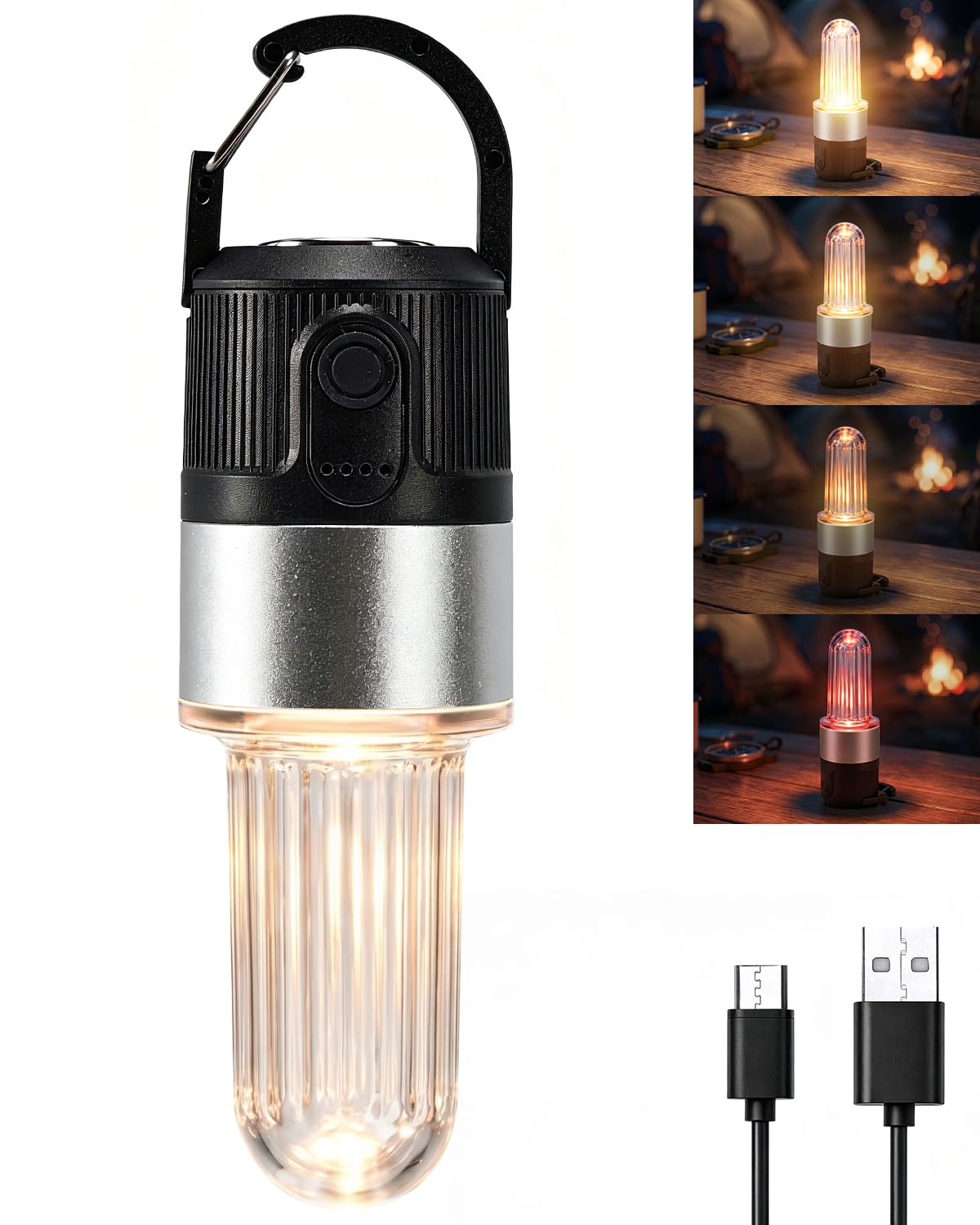 Livinlarge Led Camping Lantern USB Rechargeable,Portable Tent Lamp Emergency Lights with Hook,4 Lighting Modes,with Magnetic Attachment Feature,for Hiking,Party,Camp,Fishing,Power Failure,4 Pack