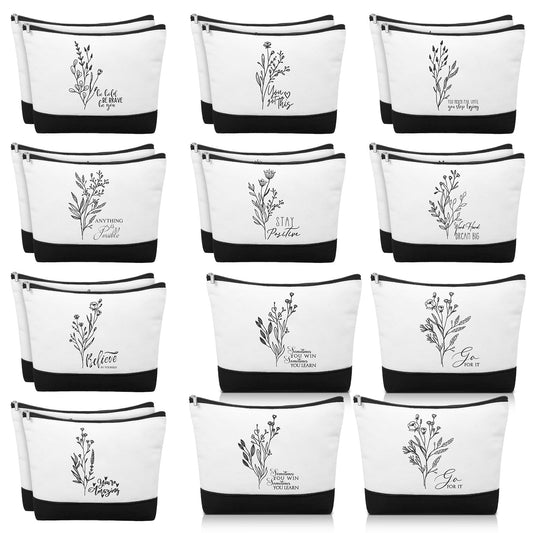 Sanwuta 20pcs Cna Week Gift for Women Inspirational Makeup Bags with Zipper Thank You Cosmetic Bags Gift for Teacher Nurse Graduation (Flowers)